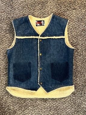 Men’s Vintage Viking Blue Denim Sherpa-Lined Vest Western Ranch Cowboy Workwear